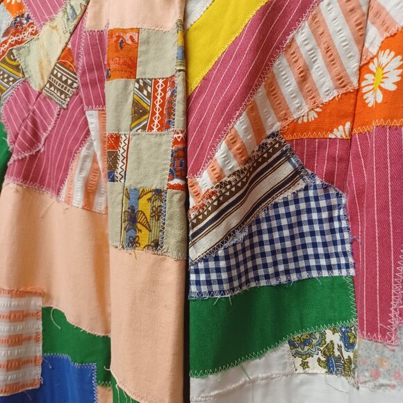 Whimsical Vintage 70s Patchwork Long Jacket XL - Picture 5 of 16